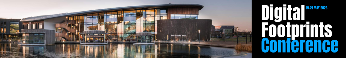 Website banner featuring a photo of the Ron Cooke Hub and Digital Footprints Logo